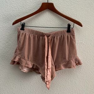 Victoria's Secret Velour Shorts Pink Color Medium Ribbon Tie VS Lounge Casual
